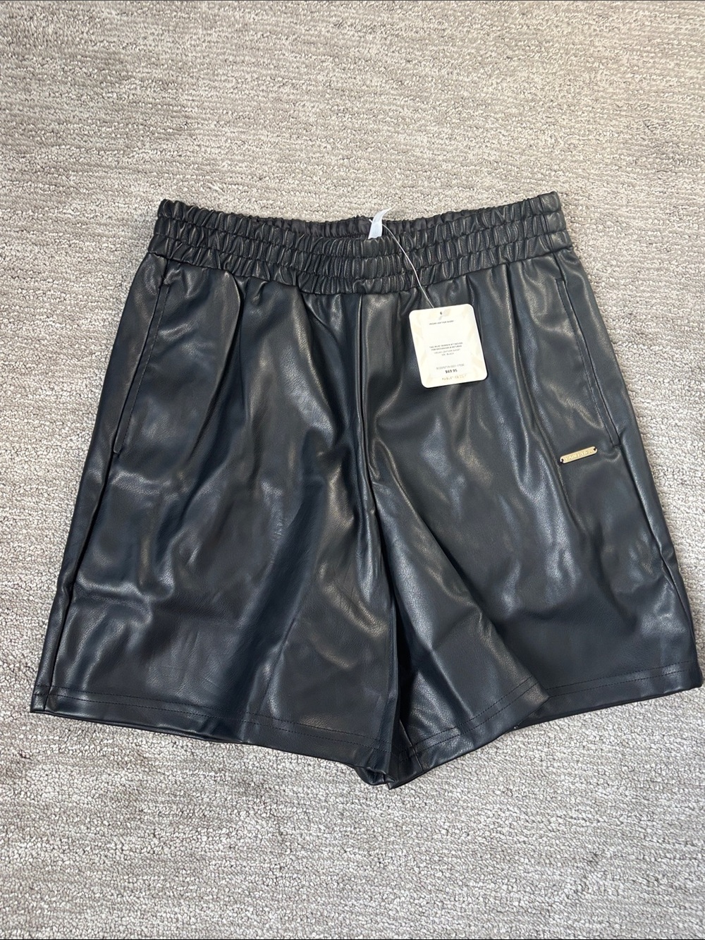 NWT Fabletics Black Faux Leather Elastic Waist Shorts